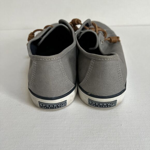 Sperry Top-Sider Sneakers Size 9.5M Seacoast Canvas Gray Leather Laces Slip On - Picture 4 of 12